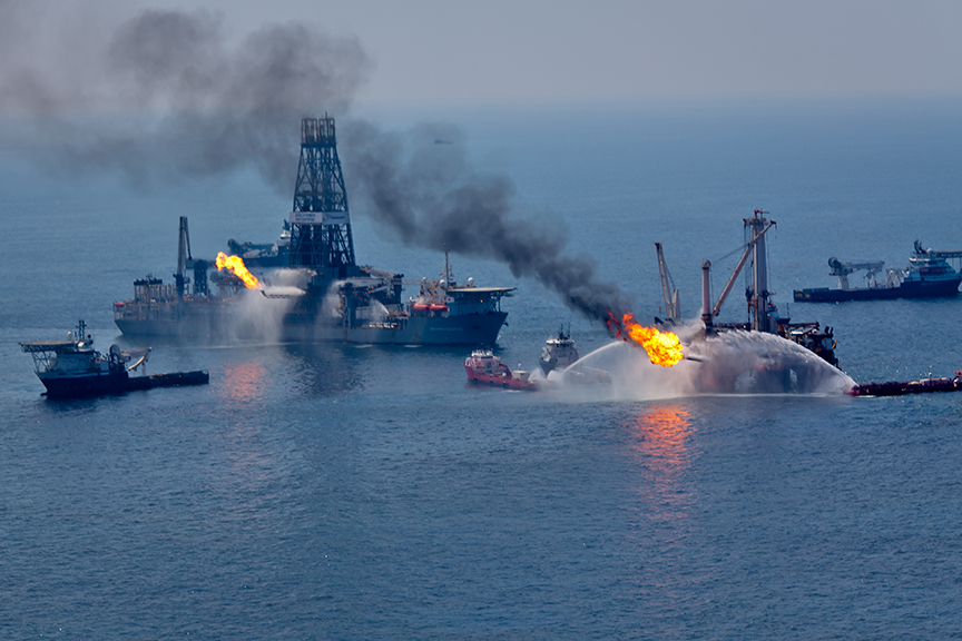 Flares off oil barges during Deepwater Horizon oil spill in 2010