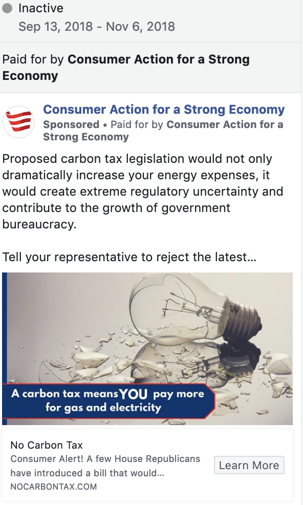 CASE Anti-Carbon-Tax Facebook Ad