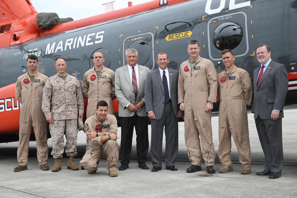 North Carolina state Senator Harry Brown touring Marine Corps Air Station Cherry Point