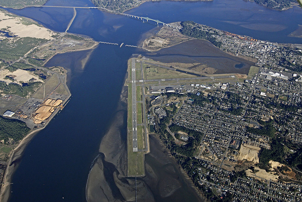Aerial of Coos Bay and proposed Jordan Cove LNG export terminal site