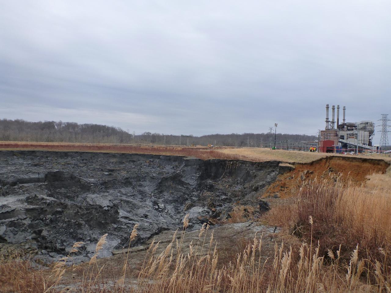 Collapsed coal ash impoundment at a Duke power plant in North Carolina.