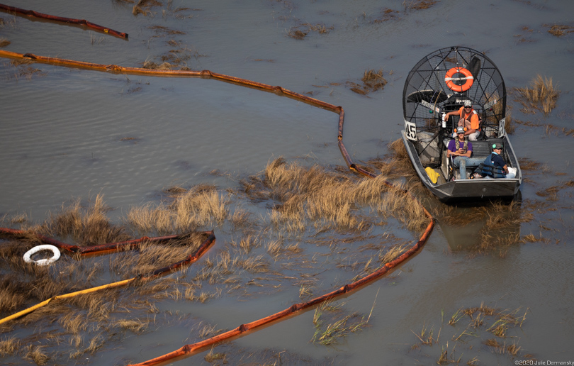 Oil cleanup in Creole Louisiana, after Hurricane Delta.