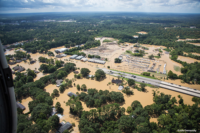 Flooding east of Baton Rouge, Louisiana, in August 2016.