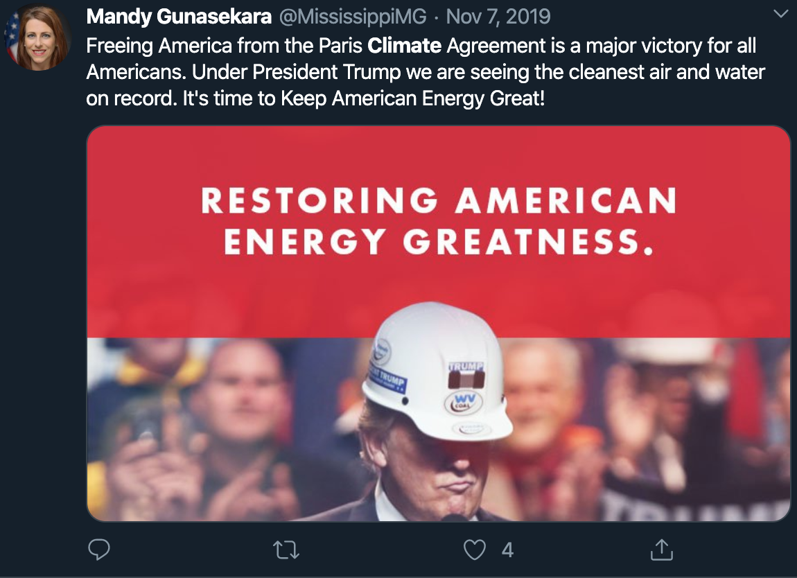Freeing America from the Paris Climate Agreement is a major victory for all Americans. Under President Trump we are seeing the cleanest air and water on record. It's time to Keep American Energy Great!