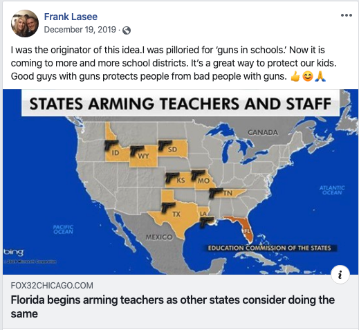 Lasee promotes arming teachers in schools
