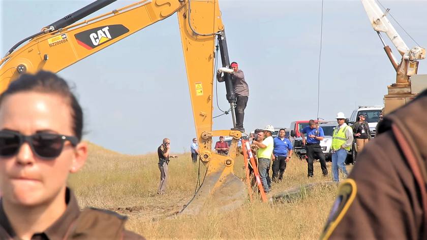 Happi American Horse from the Sicangu Nation locked himself to equipment at a Dakota Access pipeline construction site on August 31, 2016. 