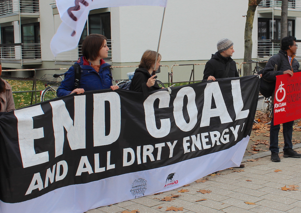Protesters call for an end to coal outside the UN climate talks in 2017.