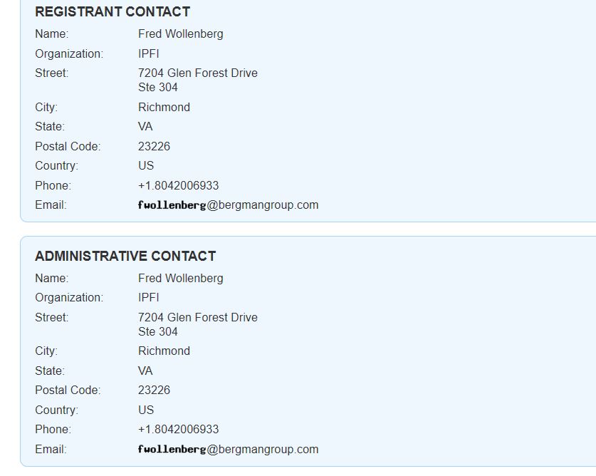 Fred Wollenberg IPFI Whois record