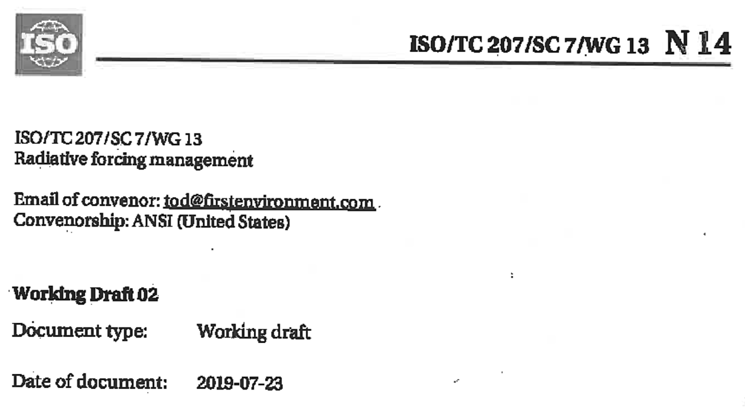 ISO draft document on radiative forcing management