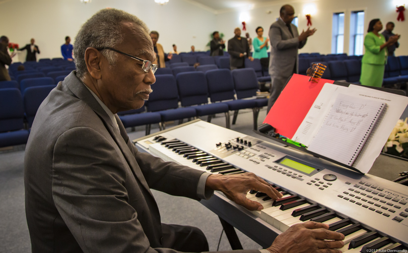 Robert Taylor plays the keyboard at a service in Reserve, Louisiana