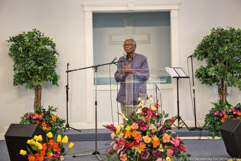 Robert Taylor speaks at a meeting of the Concerned Citizens of St. John, Louisiana, at a chapel