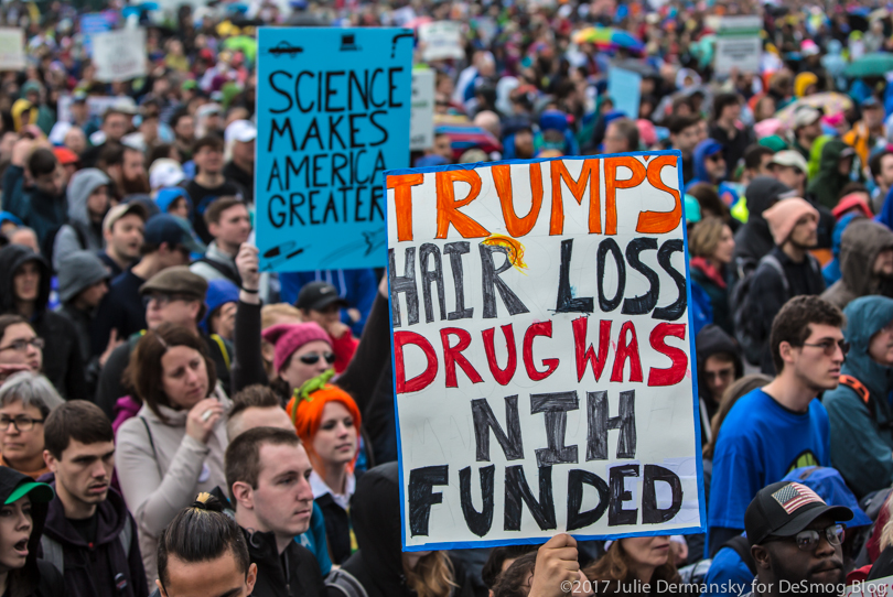Sign about Trump and National Institutes of Health funding.