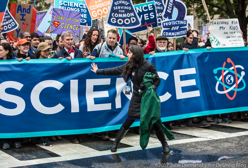 Beka Economopoulos leads the front of the March for Science in D.C.
