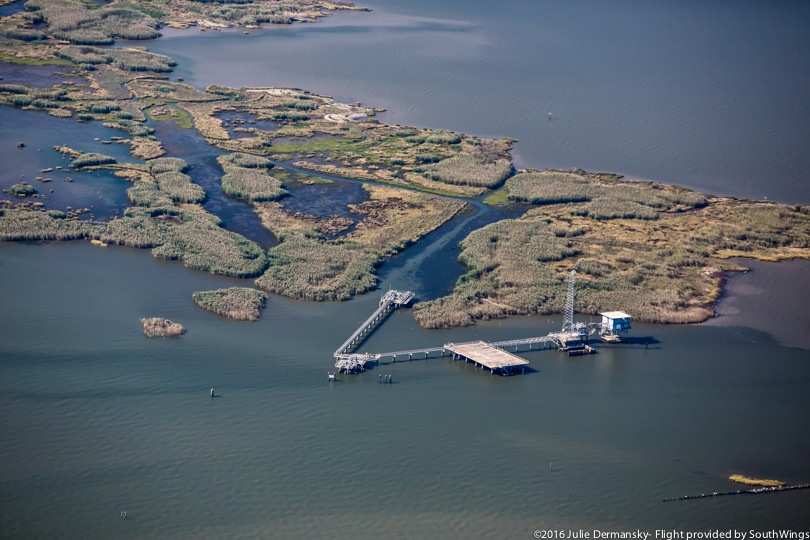 Oil and gas infrastructure among eroding Louisiana wetlands.