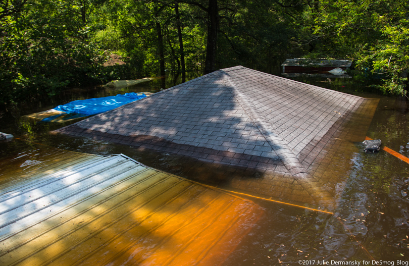 A Texas house flooded up to the roof