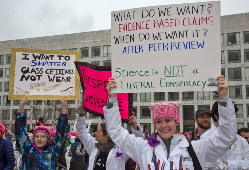 Wendy Bohon holds a pro-science sign at the Women's March on Washington.