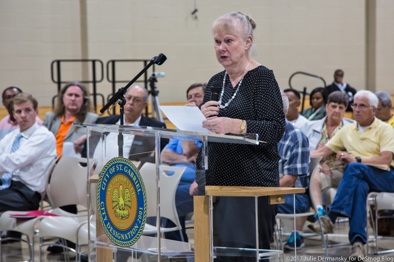 LEAN technical advisor Wilma Subra testifies at a DEQ permit hearing on Adsorbent Solutions' expansion