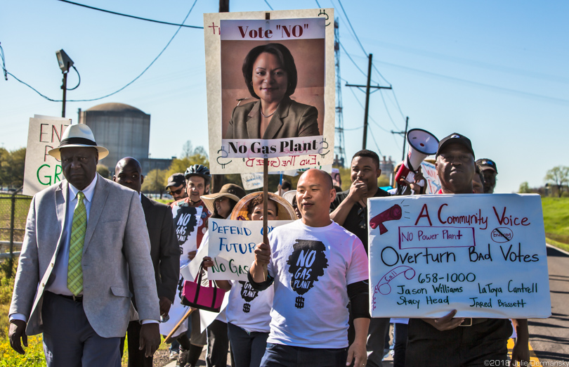 Pat Bryant leads a protest march against Entergy's natural gas plant through Cancer Alley