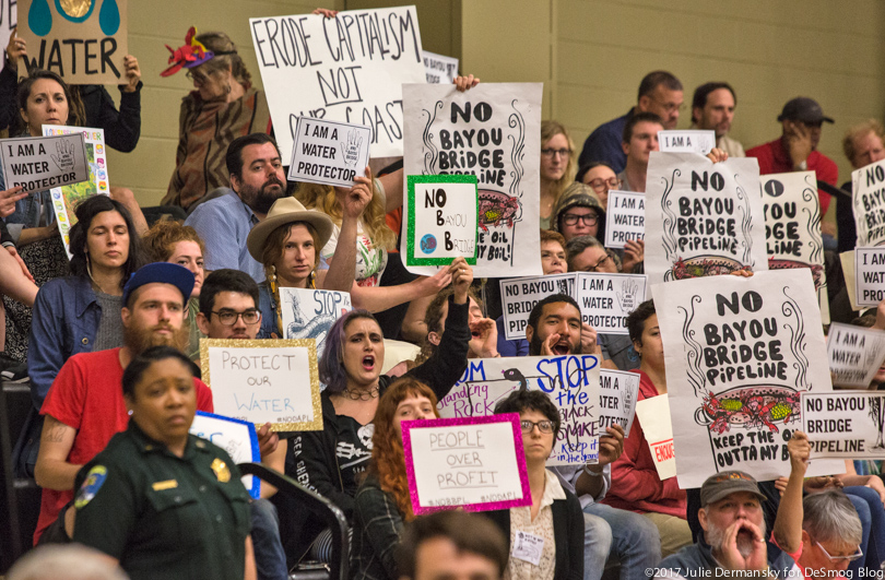 Pipeline opponents heckle former Sen. Mary Landrieu for her support of the Bayou Bridge pipeline