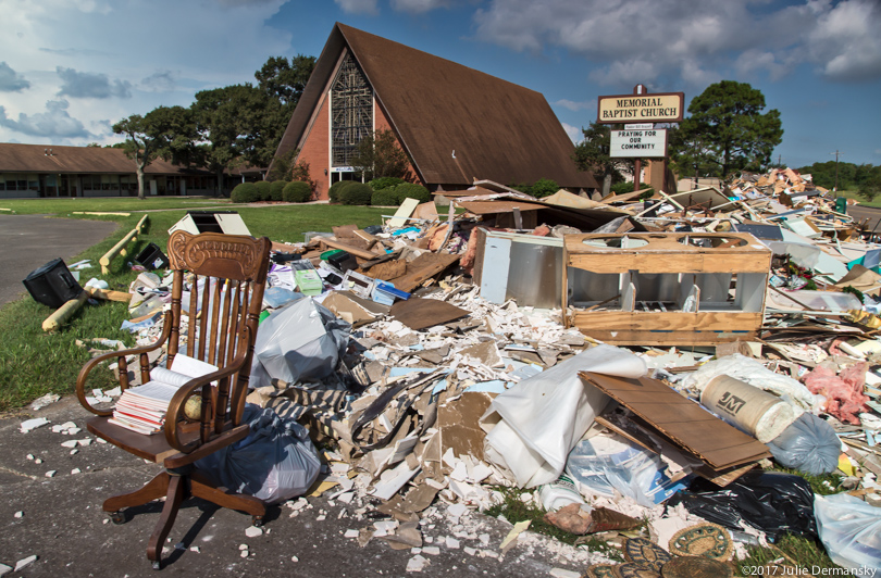 Hurricane Harvey debris sat by a Port Arthur church in September