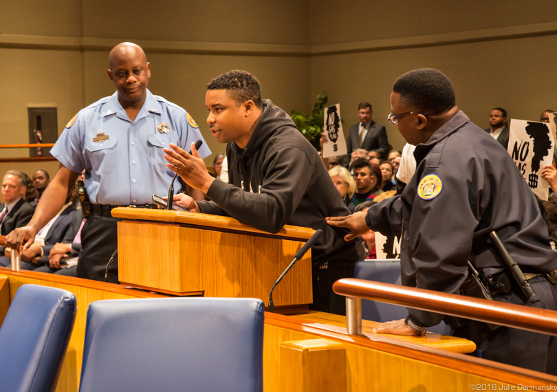 Happy Johnson testifies against Entergy's proposed natural gas power plant in New Orleans East