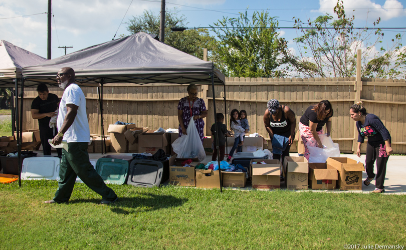 Hilton Kelley and the makeshift hurricane relief center he set up in front of his restaurant