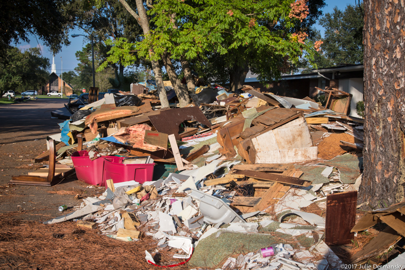 Hurricane debris on a Port Arthur, Texas, street in October 2017