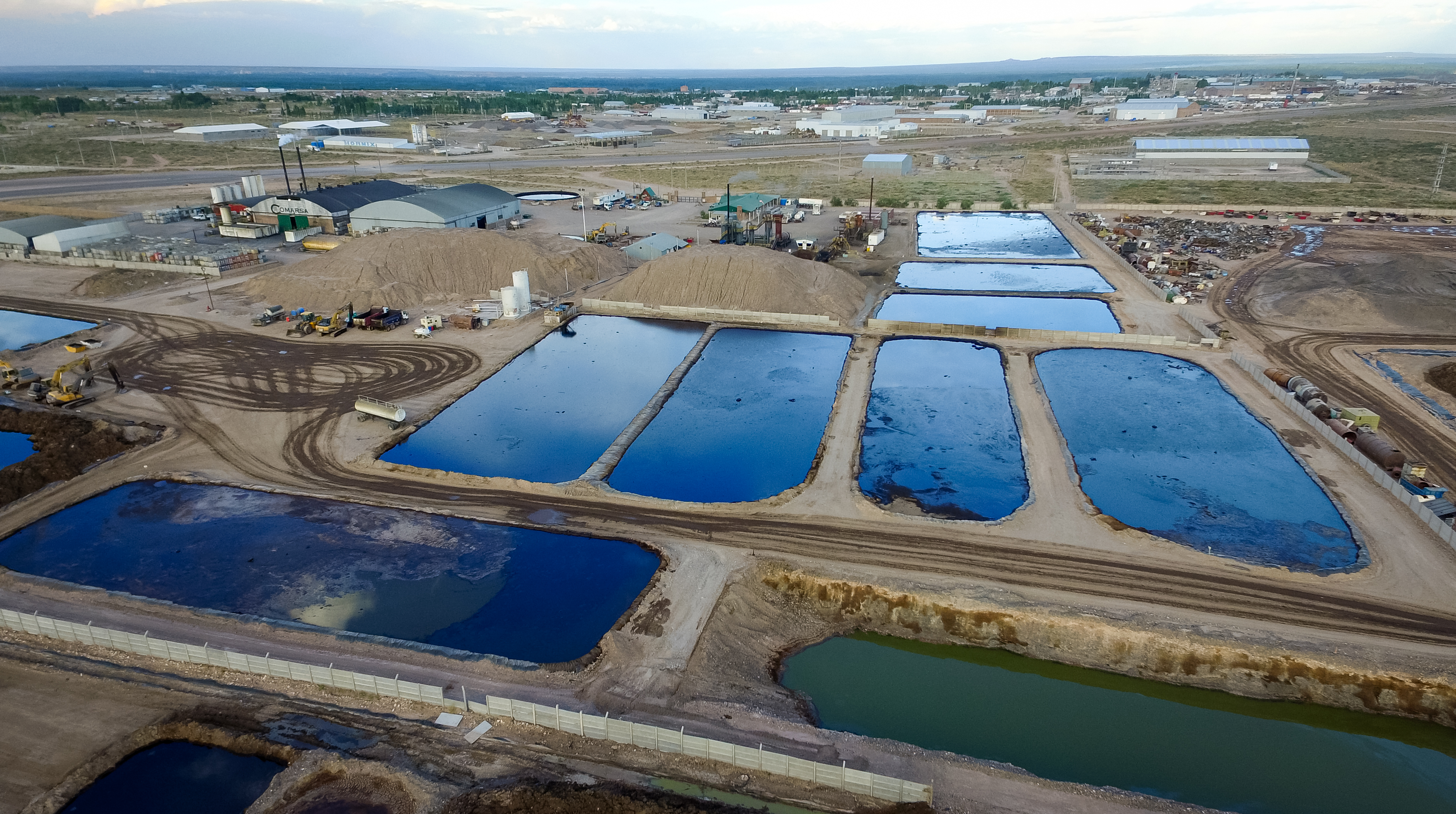 Aerial view of Comarsa's oil and gas waste storage and treatment facility in Argentina