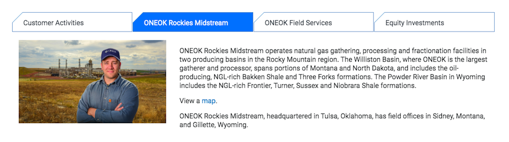 Information about ONEOK Rockies Midstream operations from the ONEOK website