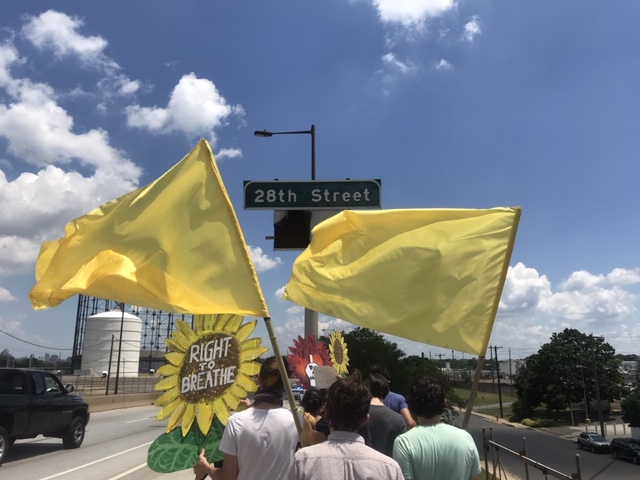 Philly Thrive members marched across the PES refinery site in South Philadelphia.