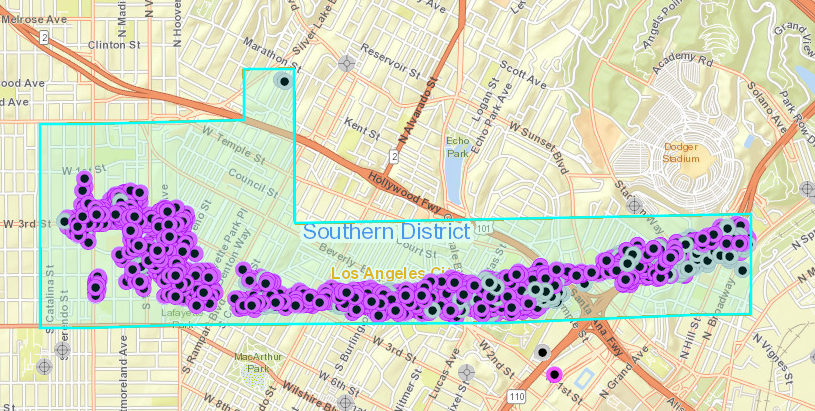 Los Angeles City Oil Field well map from DOGGR