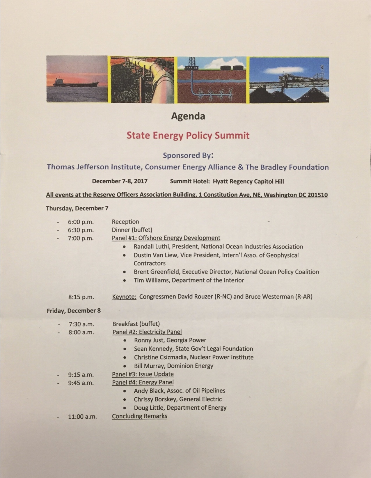 State Policy Network's State Energy Policy Summit 2017 agenda