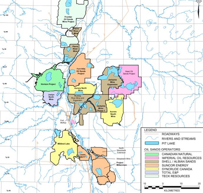 map of tar sands tailings ponds