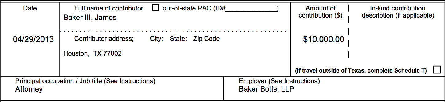 James A. Baker III Campaign Contribution George P. Bush