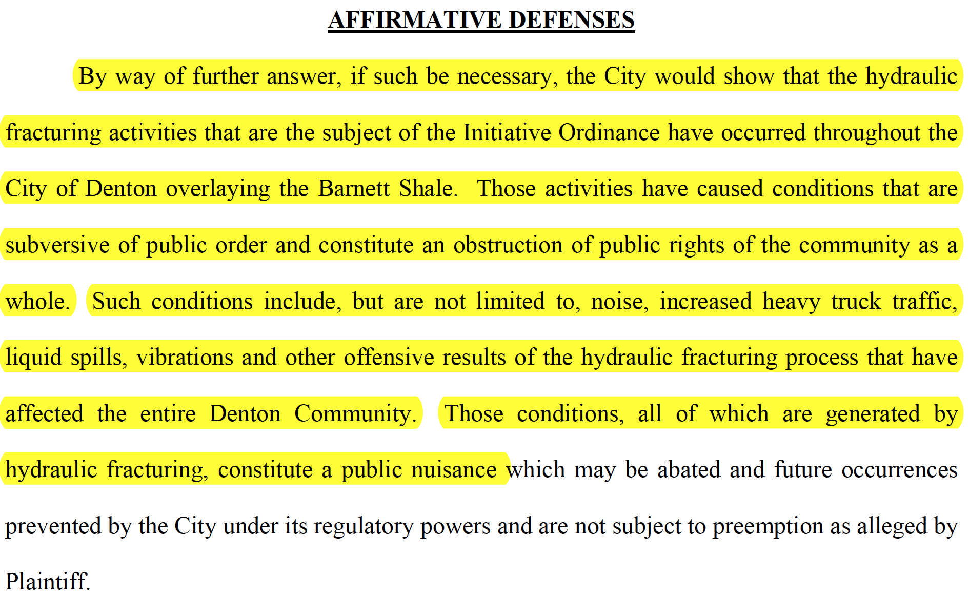 Denton Response to Texas Oil and Gas Association Lawsuit