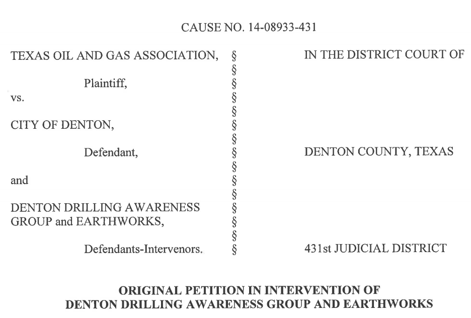 Denton Fracking Ban Lawsuit Intervention