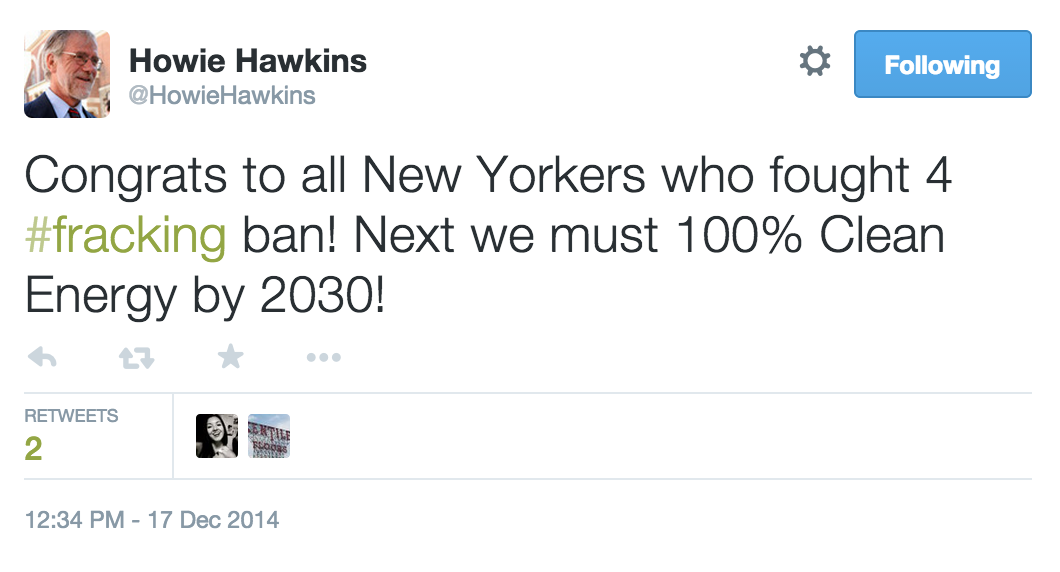 Howie Hawkins New York Fracking Ban Response