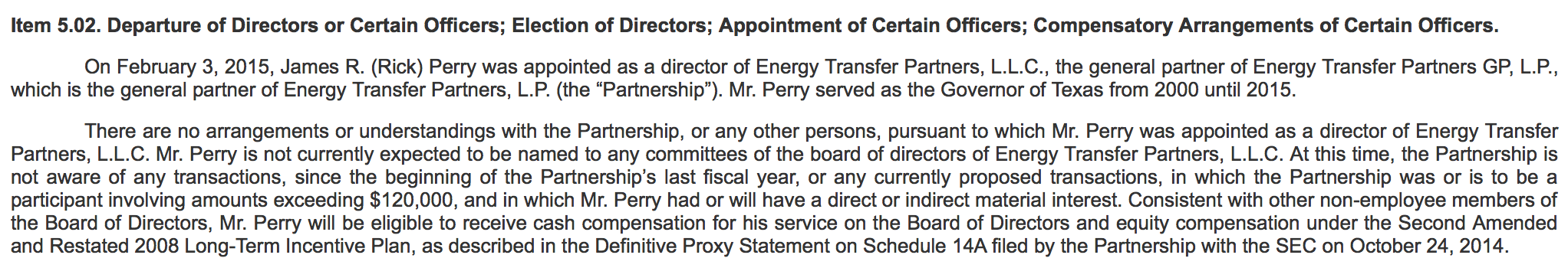 Rick Perry Energy Transfer Partners