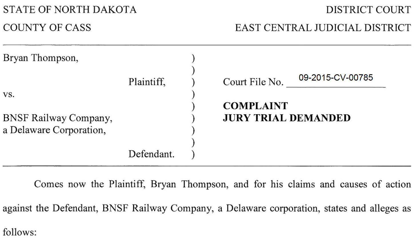 BNSF Engineer Casselton Lawsuit