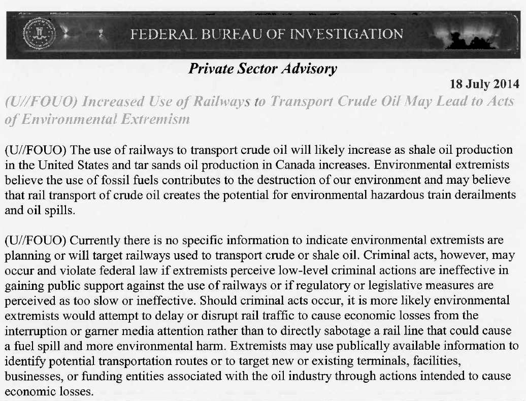 FBI Oil by Rail Advisory