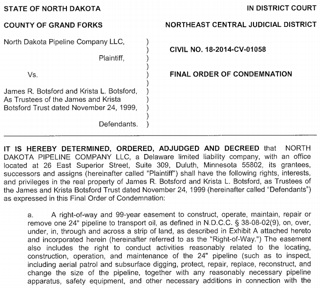 Sandpiper Pipeline Eminent Domain Lawsuit