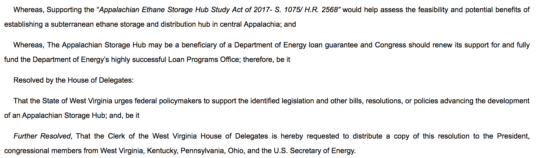 West Virginia Bill Promoting Petrochemical Hub