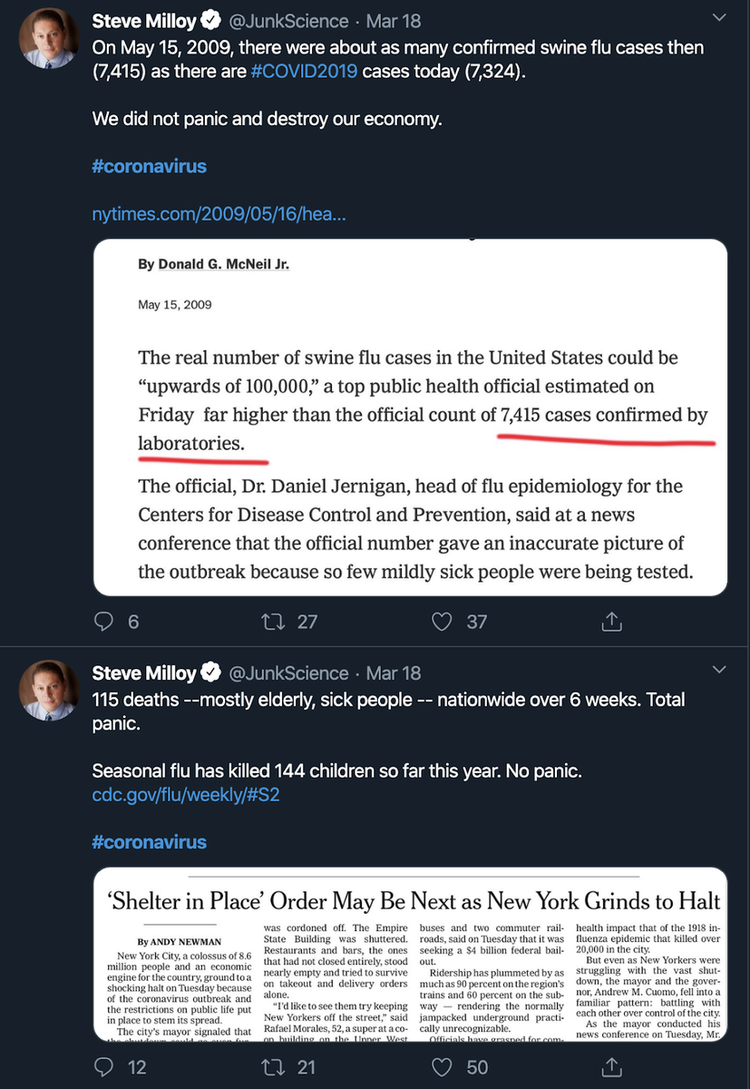 On May 15, 2009, there were about as many confirmed swine flu cases then (7,415) as there are #COVID2019 cases today (7,324)