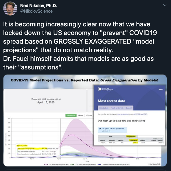 It is becoming increasingly clear now that we have locked down the US economy to "prevent" COVID19 spread based on GROSSLY EXAGGERATED 