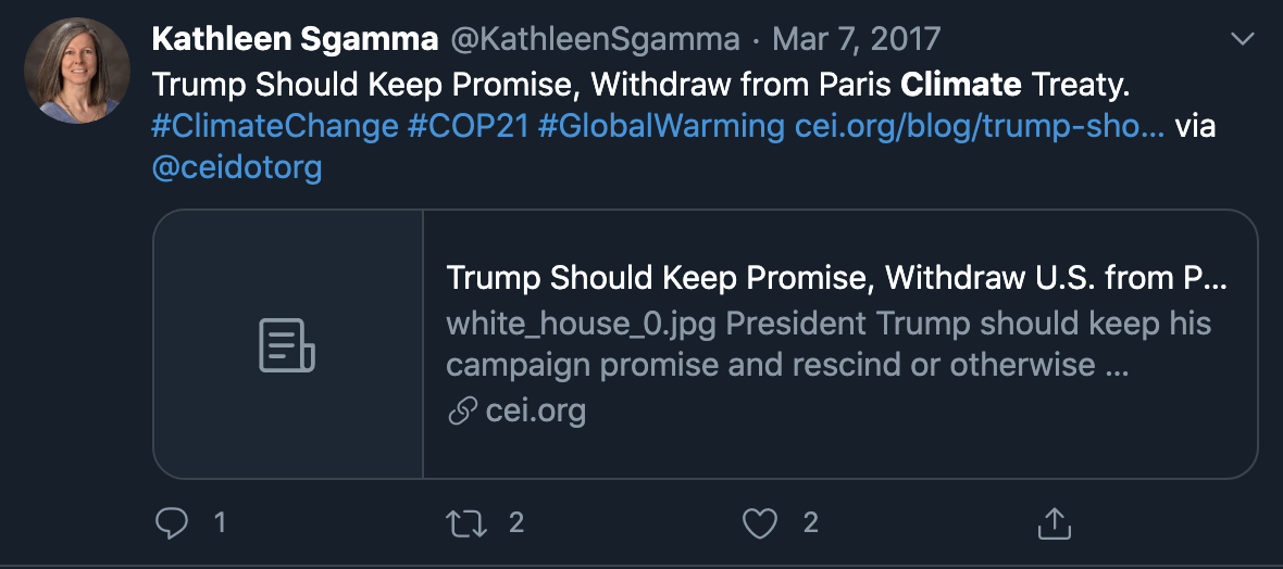 Sgamma tweet-Trump Should Keep Promise, Withdraw from Paris Climate Treaty