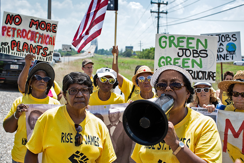 Sharon Lavigne and other CADA members at the approach to the Sunshine Bridge in St. James Parish on June 1, 2019, during a protest march held by the Coalition Against Death Alley. 