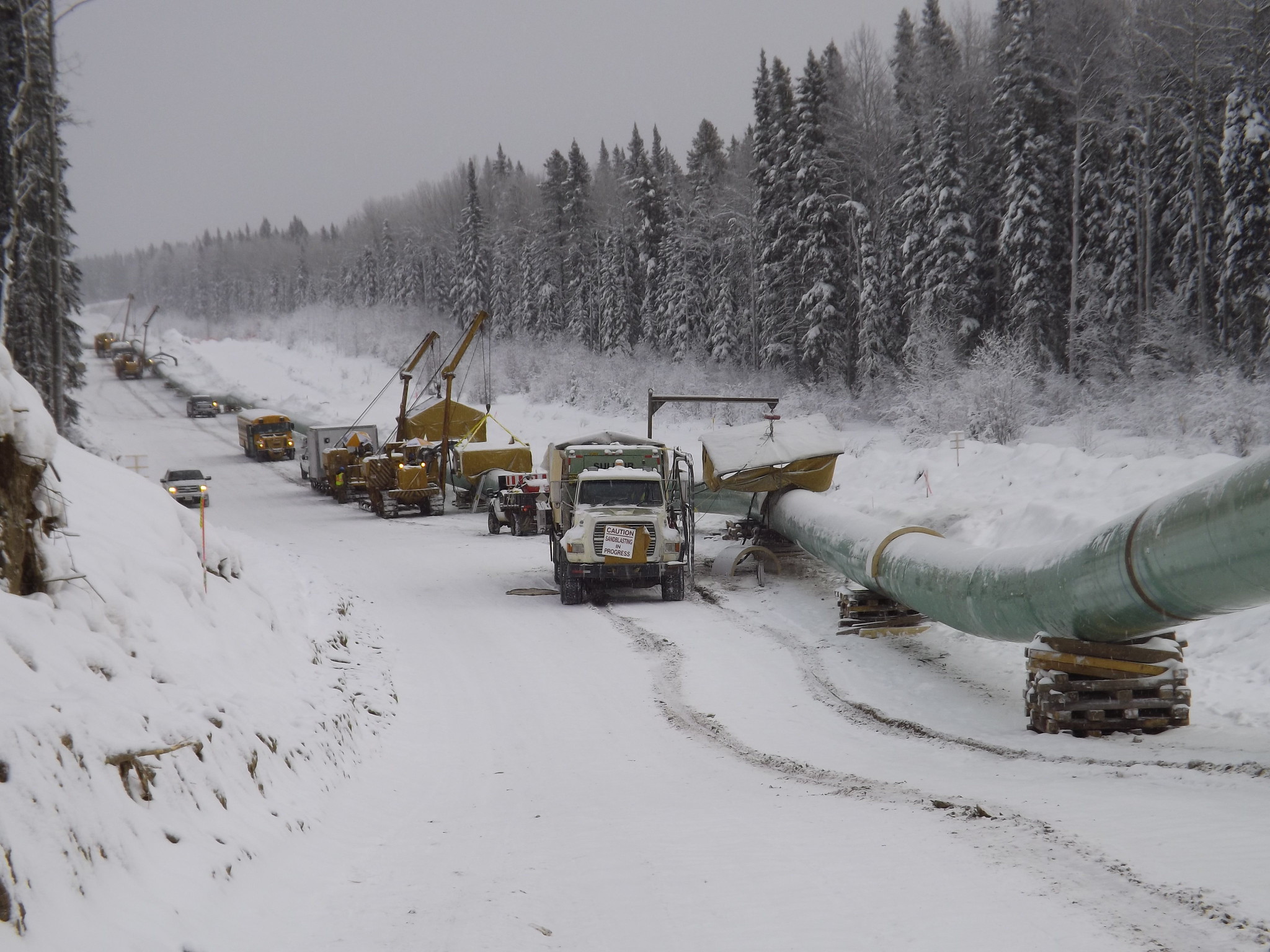 Snowy oil pipeline construction in Canada