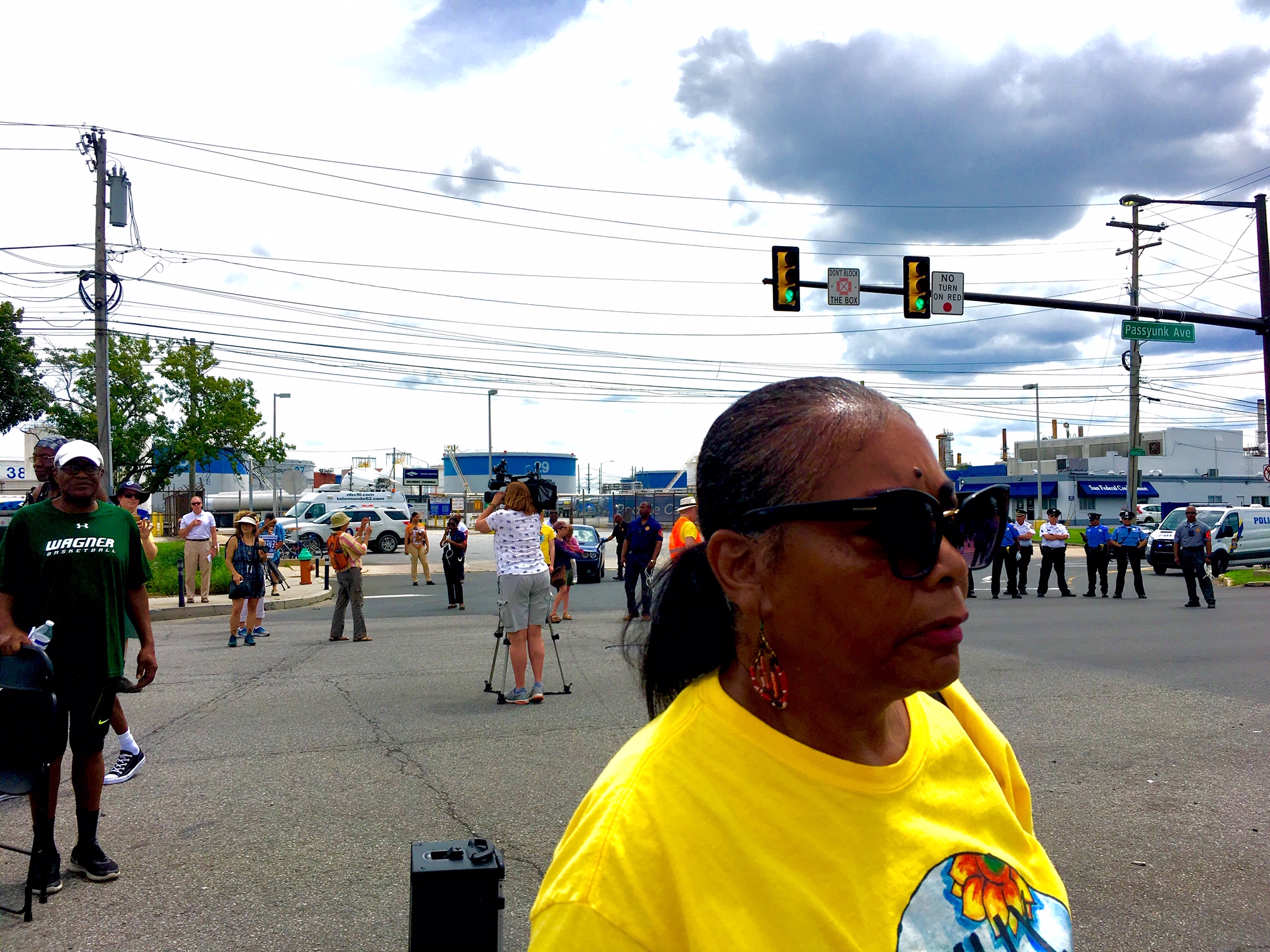 Philly Thrive member Sylvia Bennet at a rally outside the PES refinery