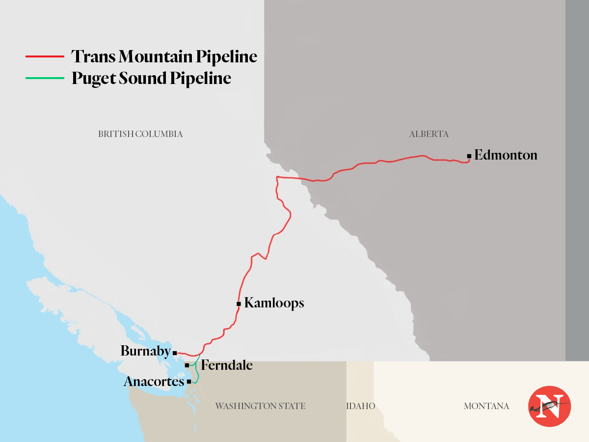 Trans Mountain and Puget Sound pipelines map