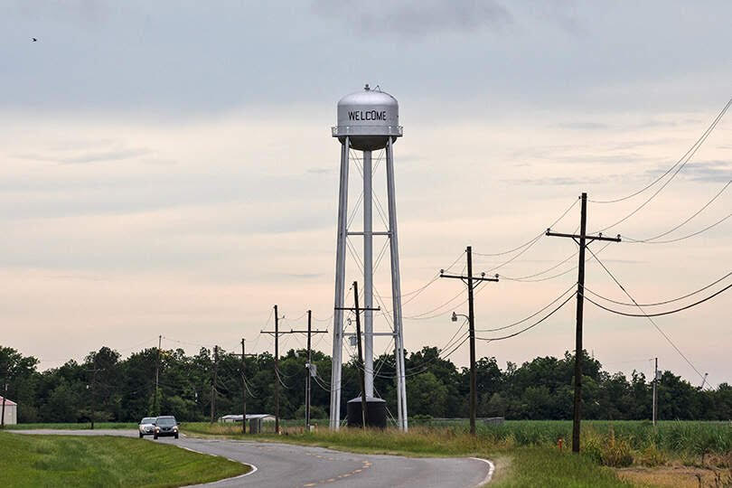 Welcome, Louisiana water tower near the site of Formosa's planned plastics plant